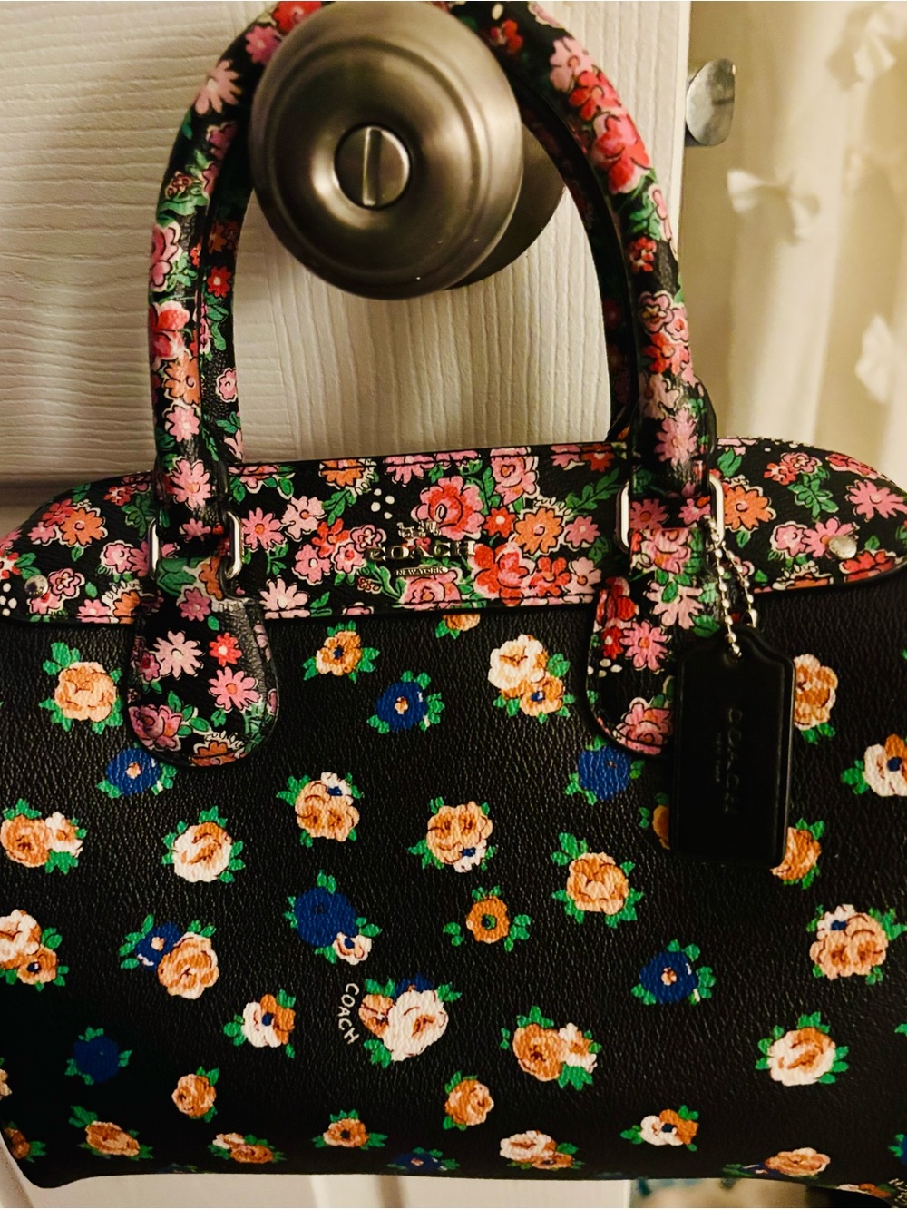 Coach Black Multi Floral Dome Satchel Like New - Picture 6 of 9